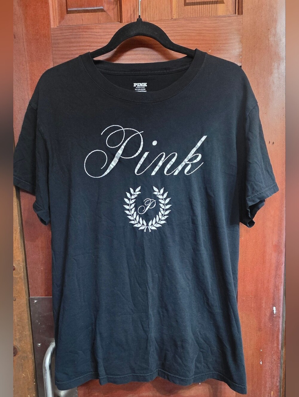 PINK Victoria's Secret Black Tee with Silver Logo